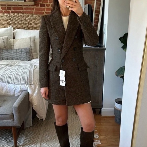 Zara Jackets & Blazers - ZARA LONG BOUCLE DOUBLE BREASTED BLAZER COAT JACKET SHERPA